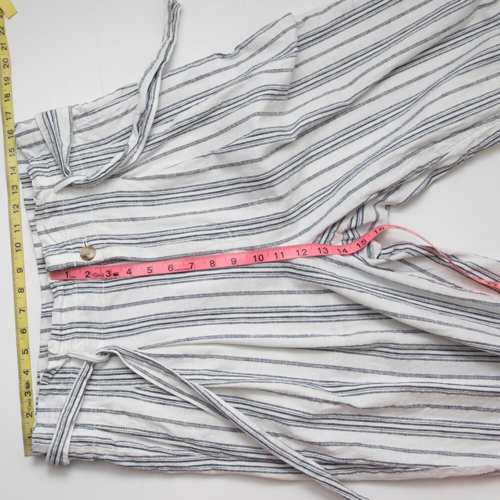 Madewell Baltic Stripe Pants Paperbag Waist Slub Stripe Crop White Blue Size 12 - Picture 6 of 6